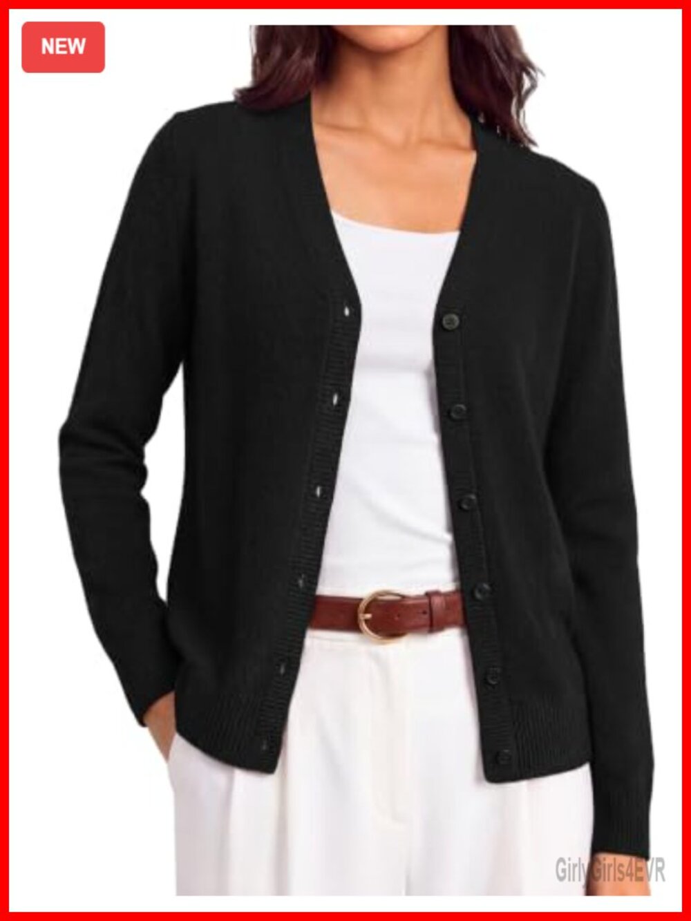Merino Wool Cashmere Blend Button-Up Cardigan V-Neck Long Sleeve